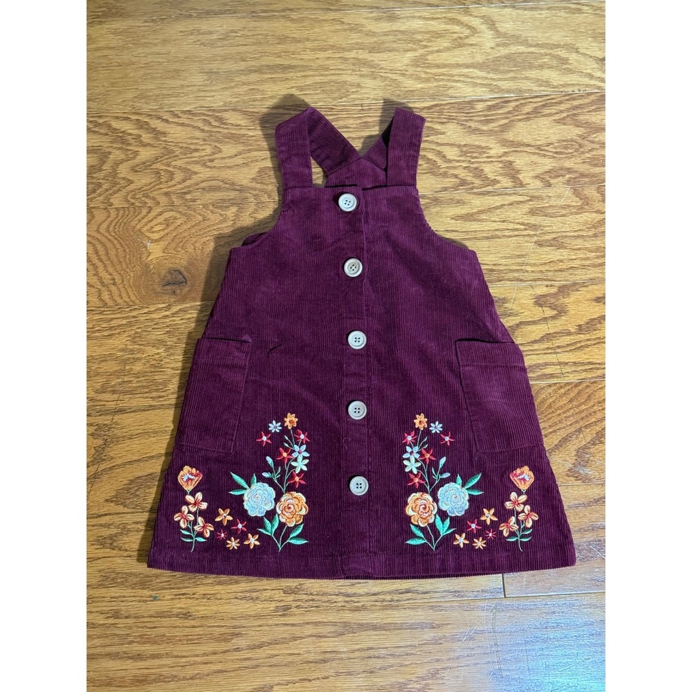 Blueberi Boulevard Girls 3T Purple Corduroy Floral Embroidered Jumper Dress